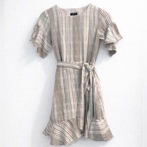 Express Striped Flutter Sleeve Wrap Dress XXS Gray White